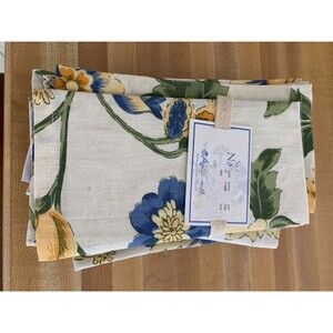 April Cornell Napkins 8 BLUE Ivory GREEN GOLD FLOWERS 100% COTTON 16 X 16